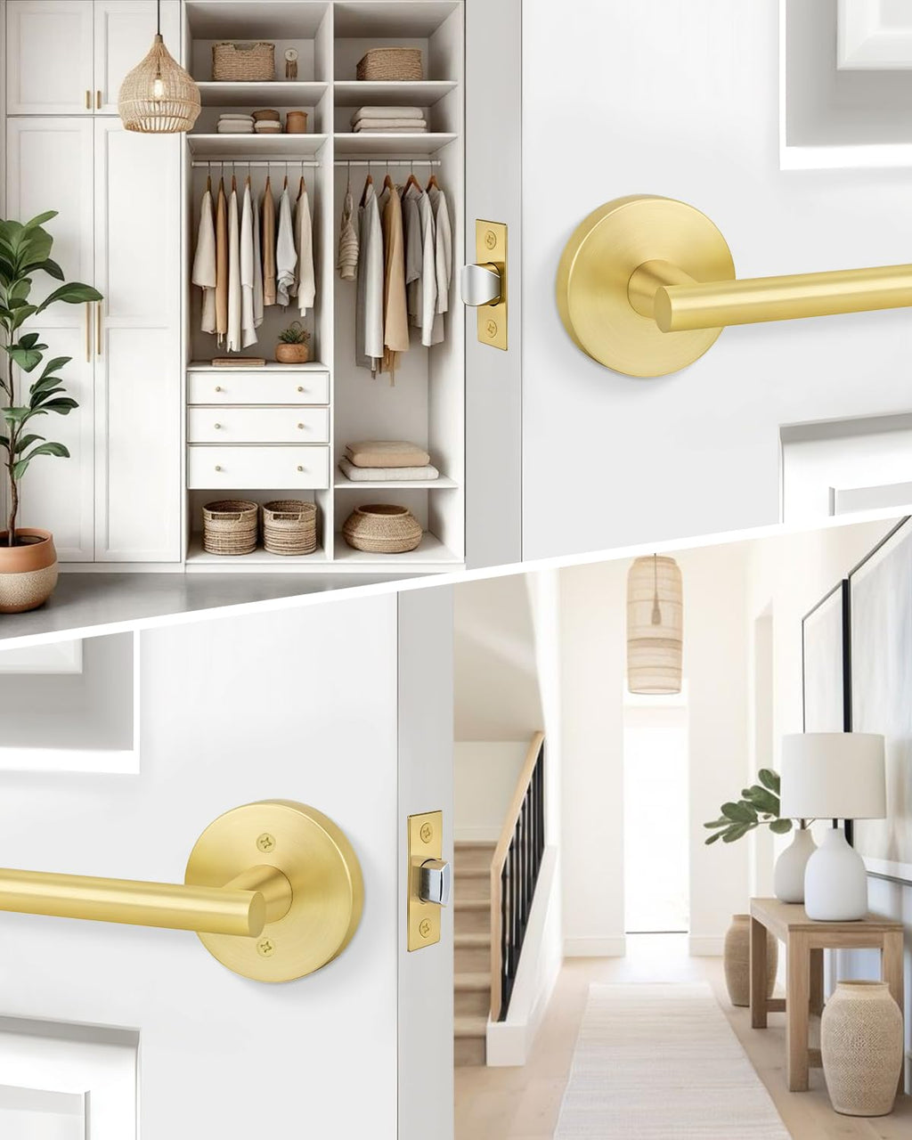Gold Door Handle Interior, Passage Door Levers for Closet 4 Pack