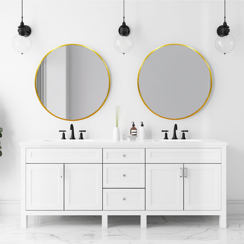 Gold Circle Mirror 24 inch, Round Mirror, Brushed Gold Metal Frame