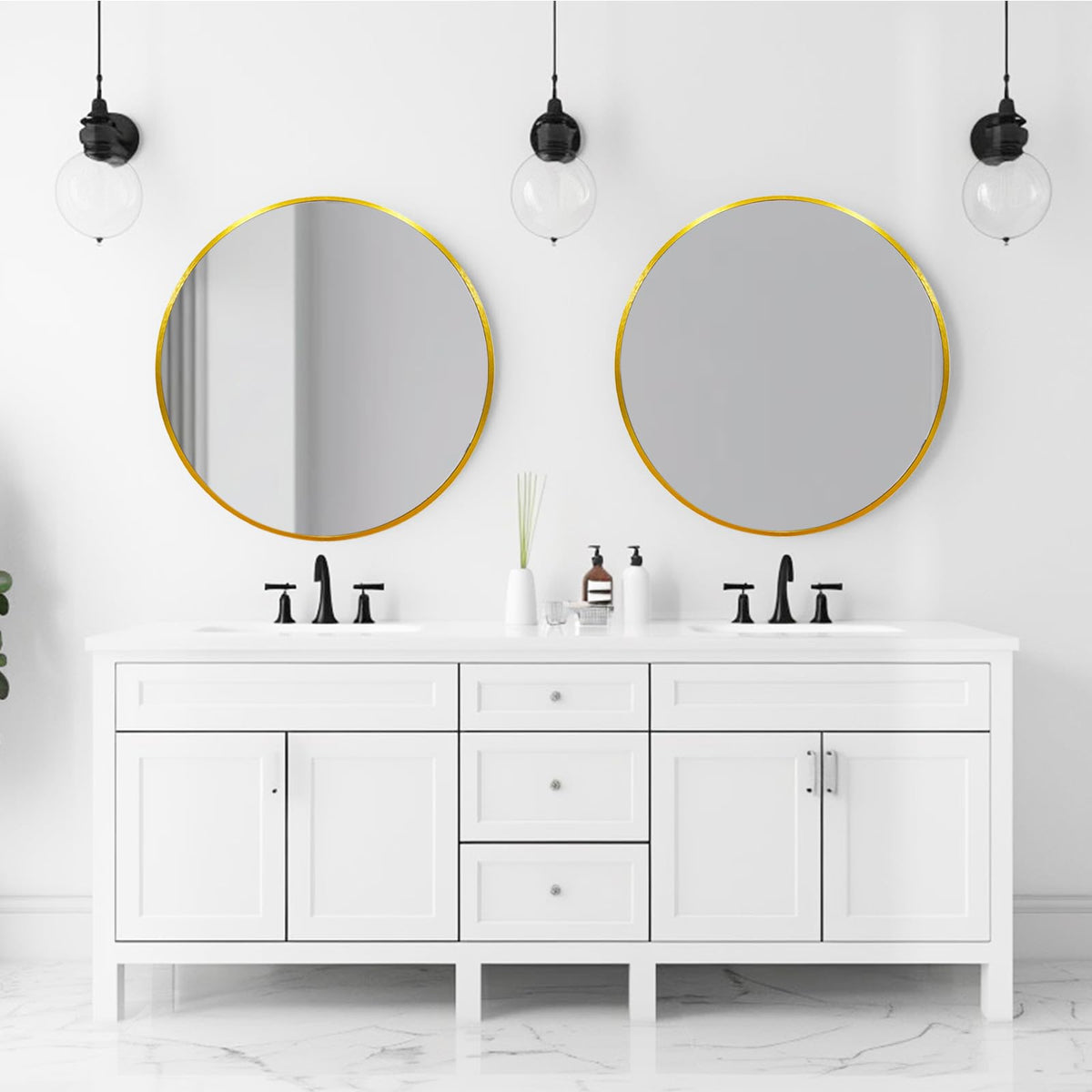Gold Circle Mirror 24 inch, Round Mirror, Brushed Gold Metal Frame