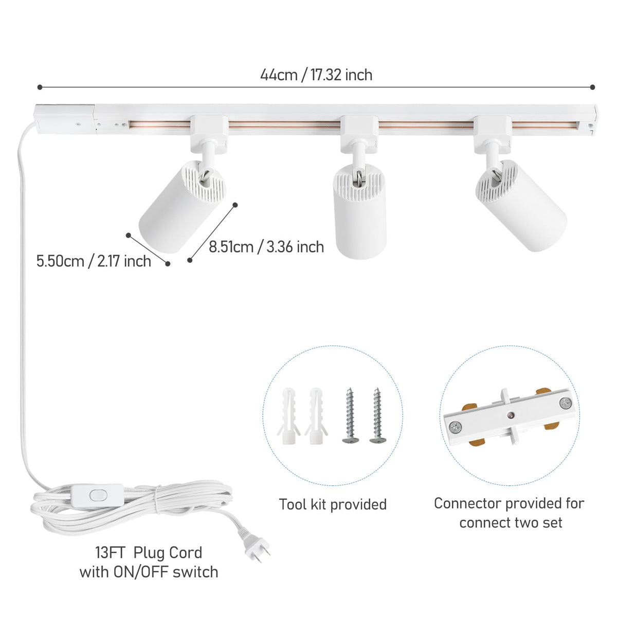 Plug in Track Lighting with Power Cord, 3-Light GU10 Track Lighting Kit with Track Rail, Modern Kitchen LED Track
