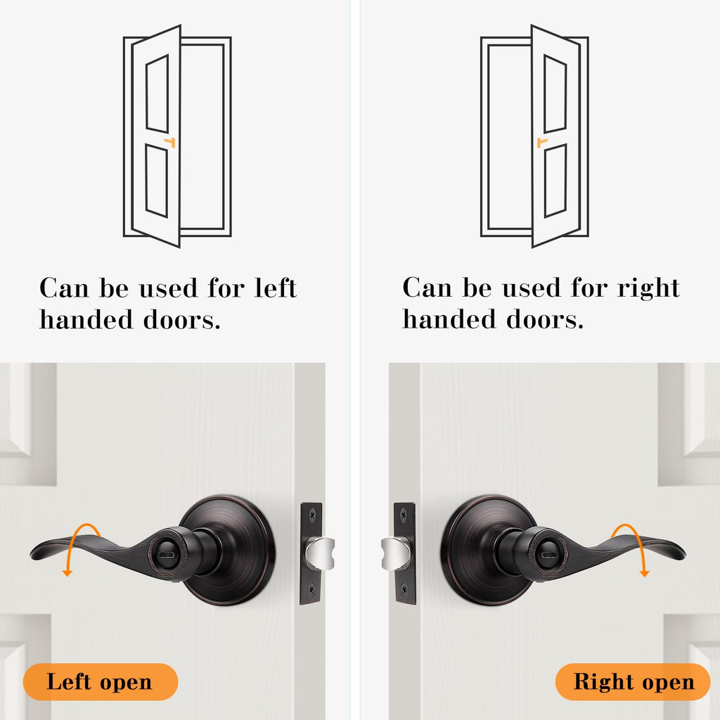 Wave Style Privacy Door Handles Interior Oil Rubbed Bronze Door Lever Lock Keyless Door Lockset Reversible Door