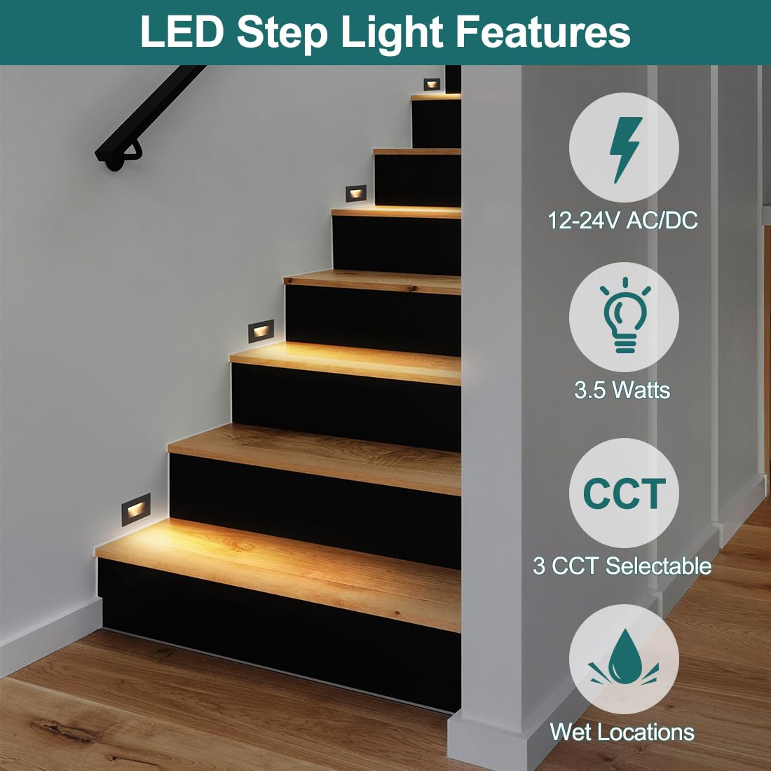 AC/DC Low-Voltage LED Step Lights, 3CCT, 4-Pack