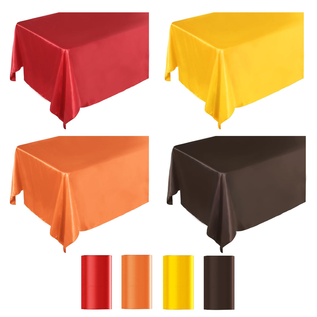 4 Pack Fall Themed Satin Tablecloth 102 x 58'' Overlay Table Cover