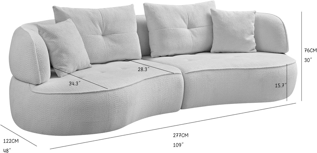 109''Curved Sectional Sofa, Boucle Fabric Sectional Sofa Couch, Fabric Upholstery Couch for with Pillows