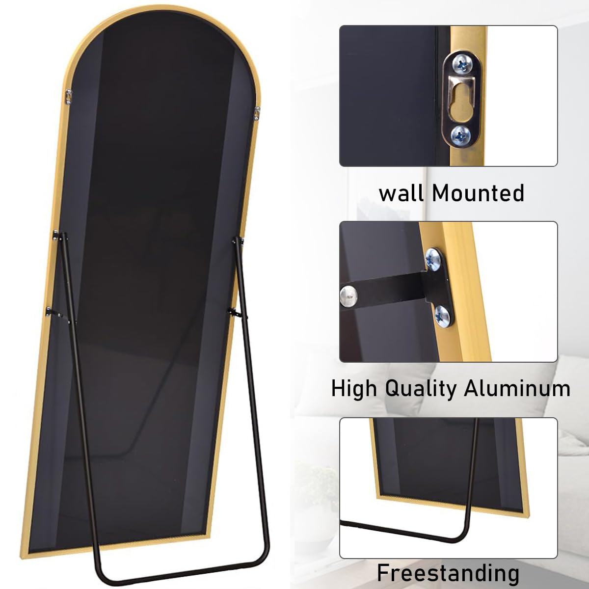 Arch Full Length Mirror, 76"x34" Standing Floor Body Mirror (Gold)