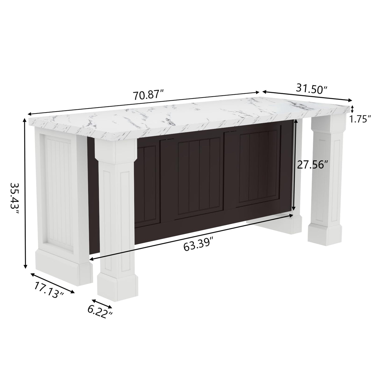 71" Large Imitation Marble Bar Table with Roman Column, 36" Tall Island Table with Charging Station, Mordern Kitchen
