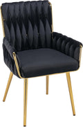 Home Office Desk Chair, Upholstered Hand Weaving Desk Chairs with Golden Metal Legs & Armrest, Modern Accent Chairs
