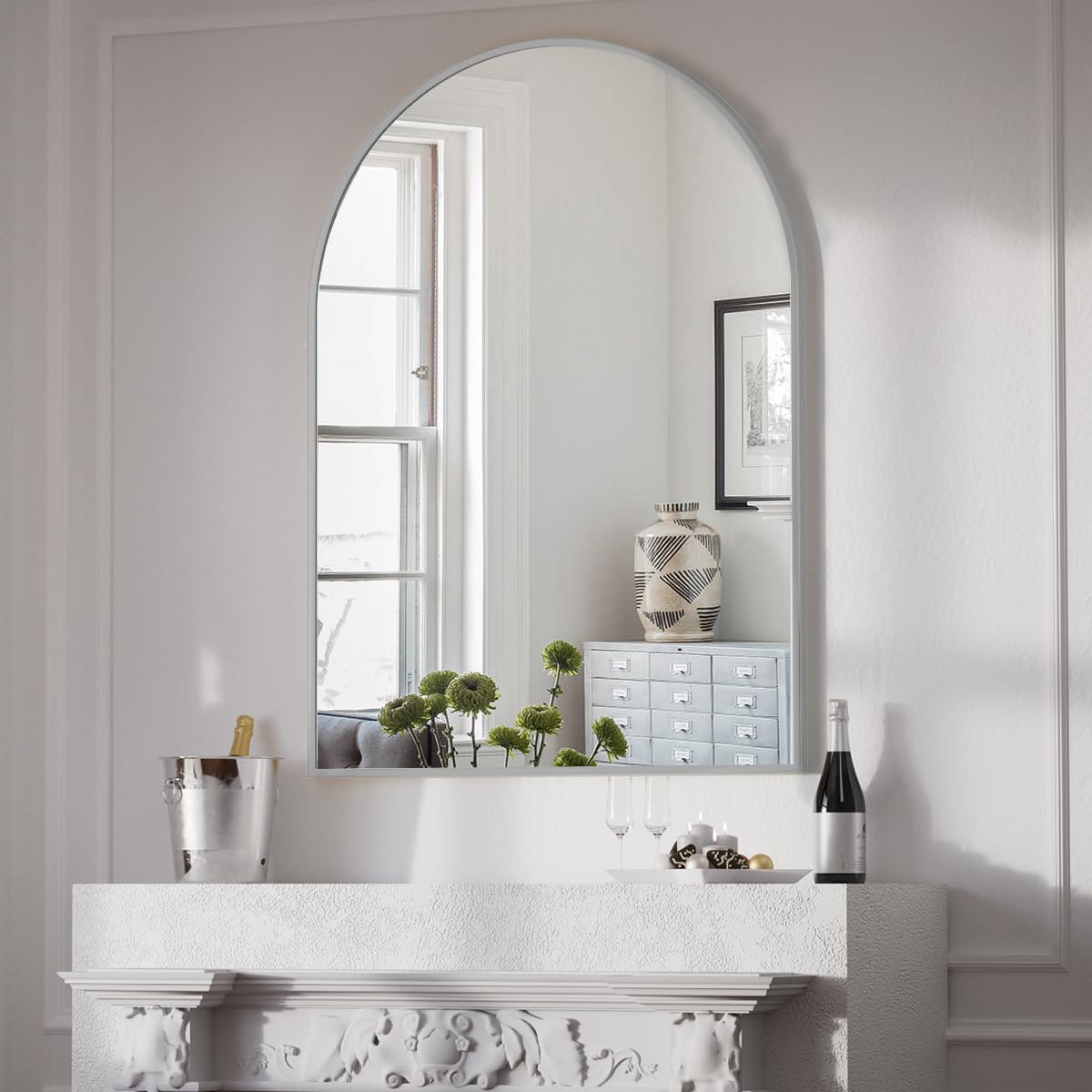 30"x40" Arch Bathroom Wall Mirror, Silver