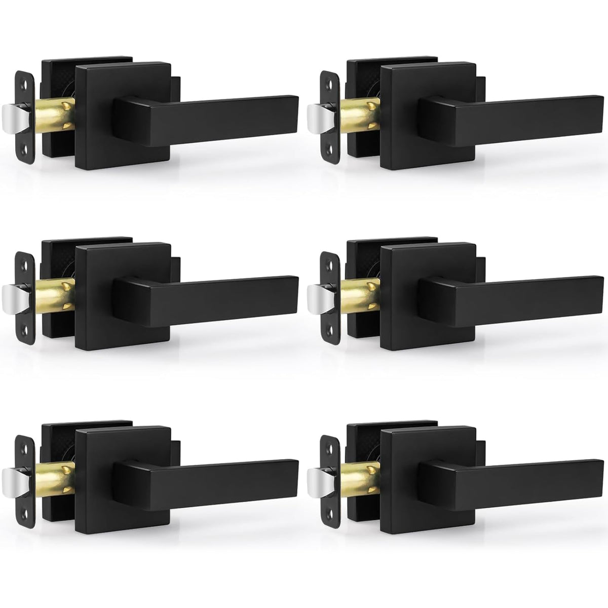 6 Pack Door Handles Matte Black - Passage Door Knobs Interior Square Door Levers, Heavy Duty Non-Locking Leversets