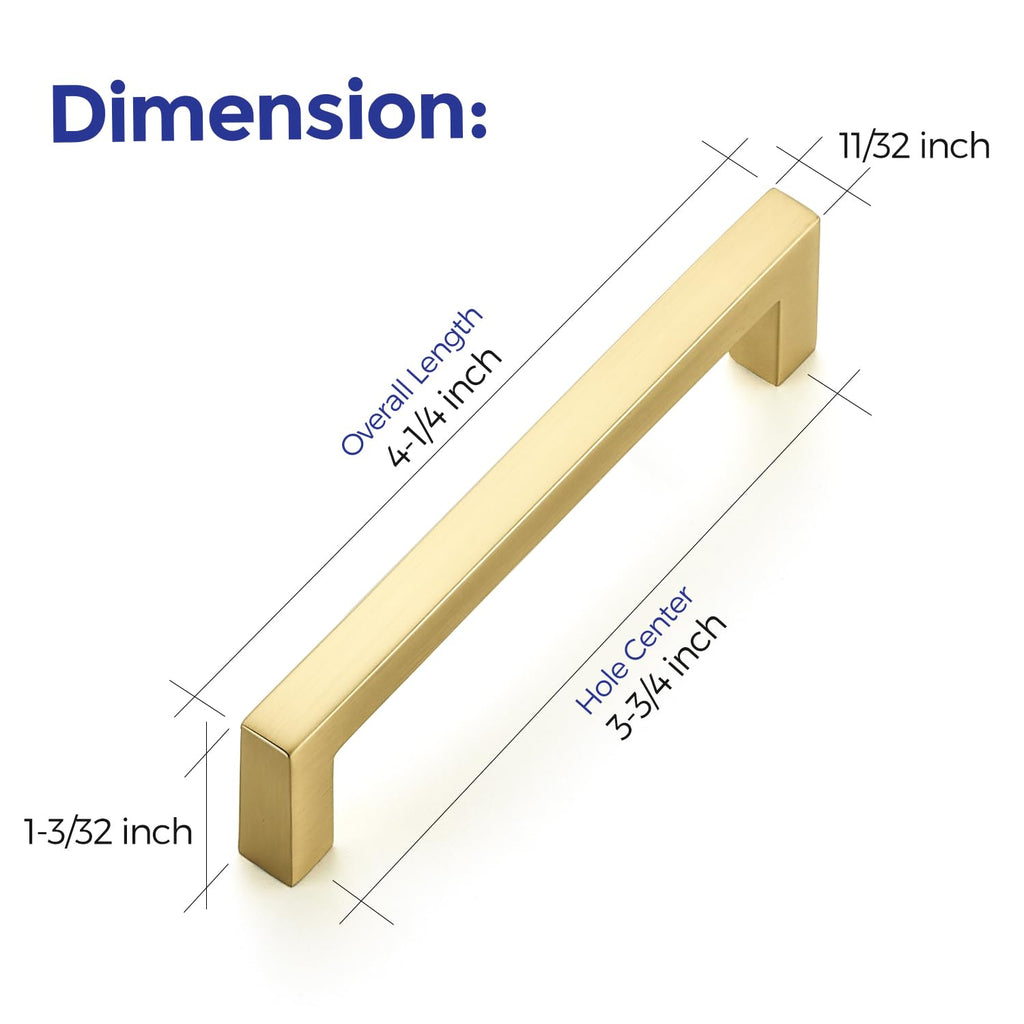 Brushed Gold Cabinet Handles Solid Cabinet Pulls 3-3/4 Inch 20 Pack