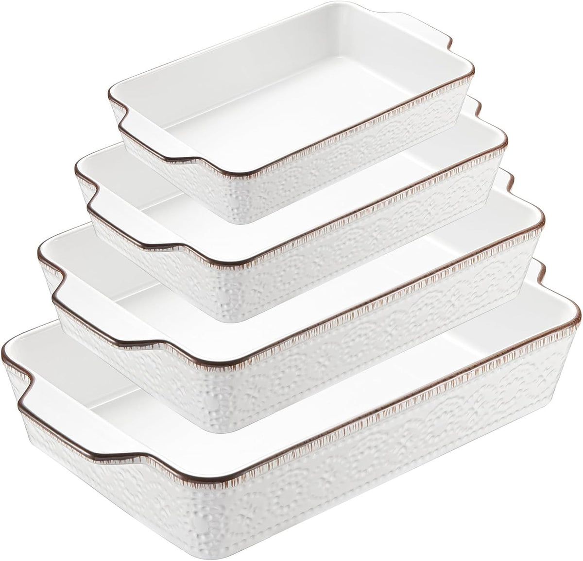 Casserole Dishes for Oven, Ceramic Dish Set of 4, Non-Stick Lasagna Pans with Handles, Rectangular Bakeware Set for