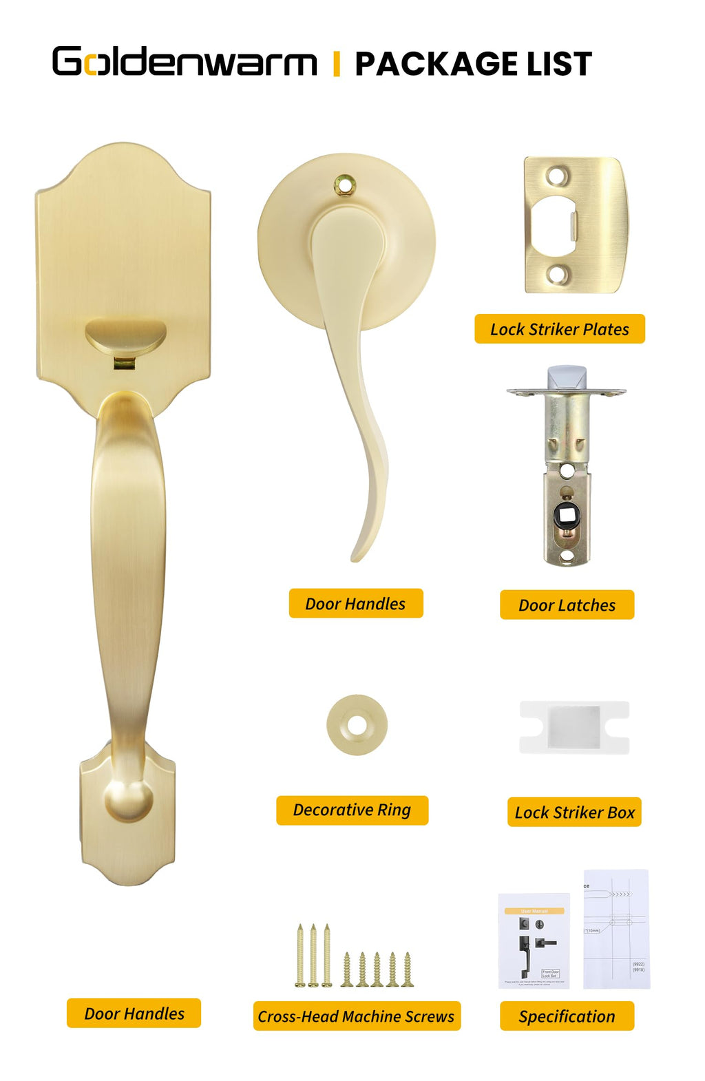 Front Door Handle, Gold Door Handle Exterior No Lock