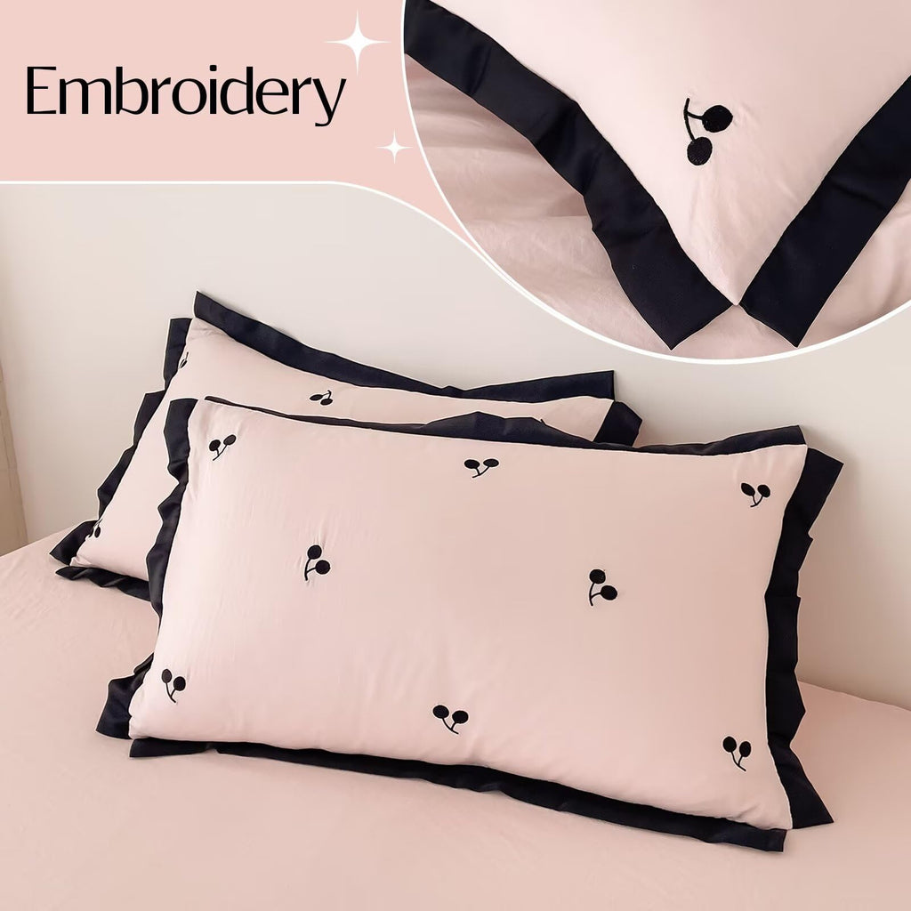Cute Coquette Duvet Cover Set 3 Pcs(1 Duvet Cover with 2 Pillowcases), Soft Brushed Wash Fall Winter Duvet