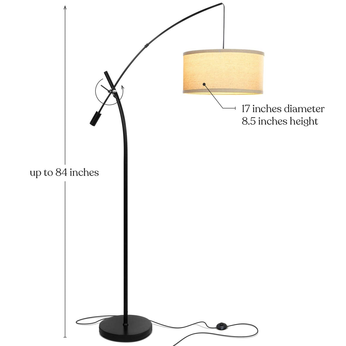 Inspired Arco Style Grayson LED Arc Floor Lamp, Adjustable Arm Lamp in Industrial Reading - Black