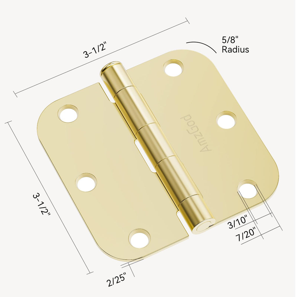 Door Hinges Polished Brass - 12 Pack Gold Door Hinges 3.5 Inch Rounded Interior Door Hinge with 5/8" Radius - 3 1/2