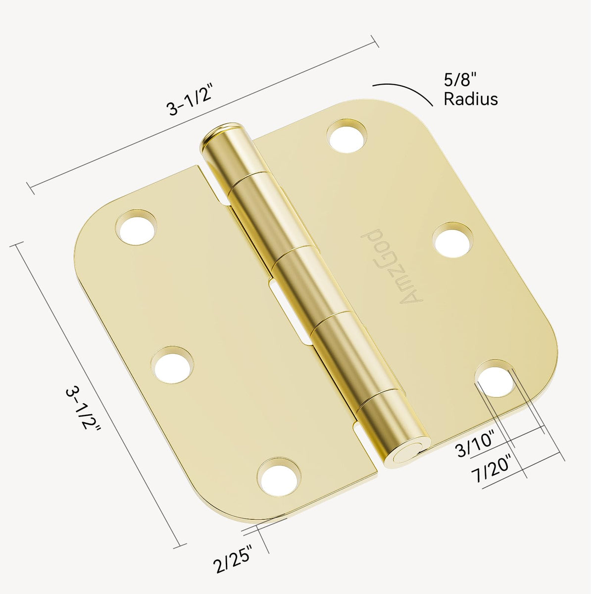 Door Hinges Polished Brass - 12 Pack Gold Door Hinges 3.5 Inch Rounded Interior Door Hinge with 5/8" Radius - 3 1/2