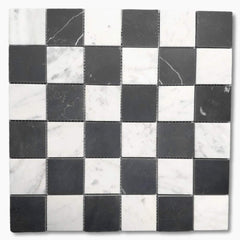 Carrara White & Nero Marquina Black Marble 2x2 Checkerboard Mosaic Tile Honed Kitchen Bath Wall Floor Backsplash