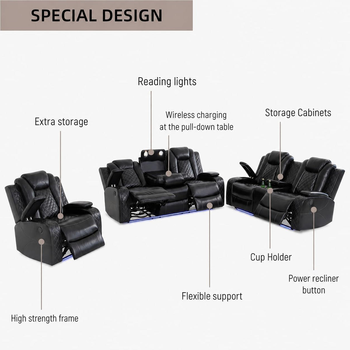 3-Piece Power Recliner Sofa Set