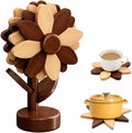 Sunflower Trivets for Hot Dishes, Wooden Tree Trivet Stand Set - Set of 5