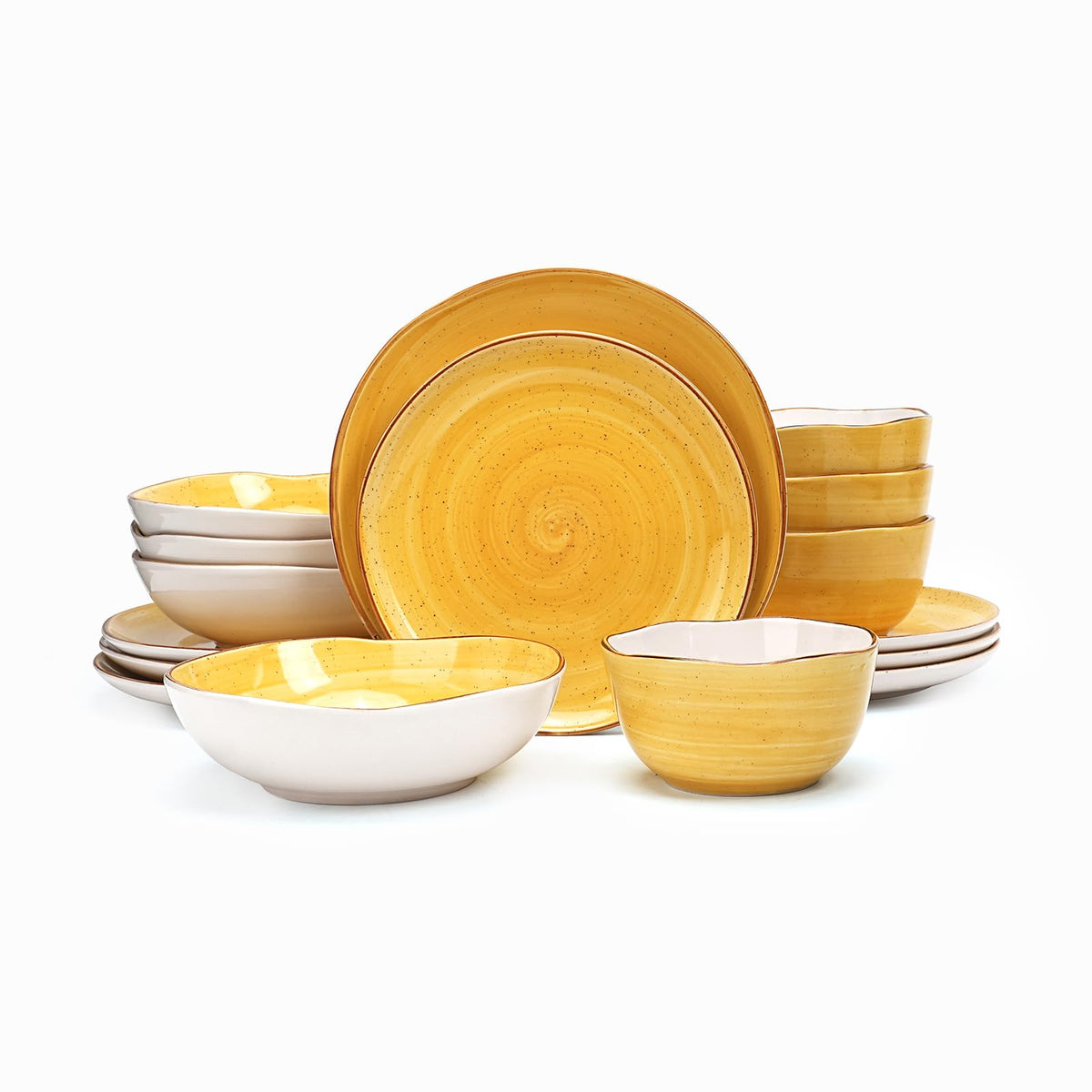 Highland 16-Piece Dinnerware Set Service for 4, Organic Shape Stoneware Plates and Bowls Set, Scratch Resistant