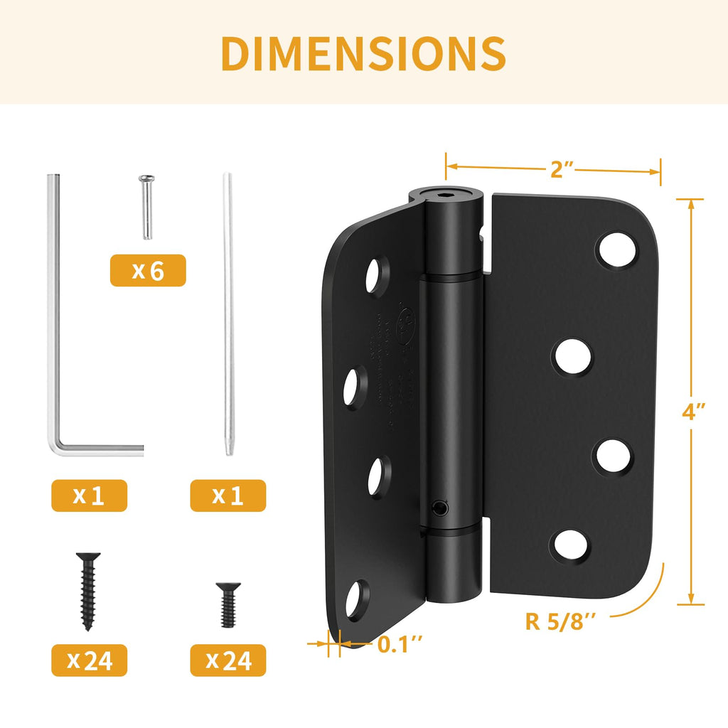 3 Pack Self Closing Door Hinges, 4 Inch, Adjustable Tension, Black