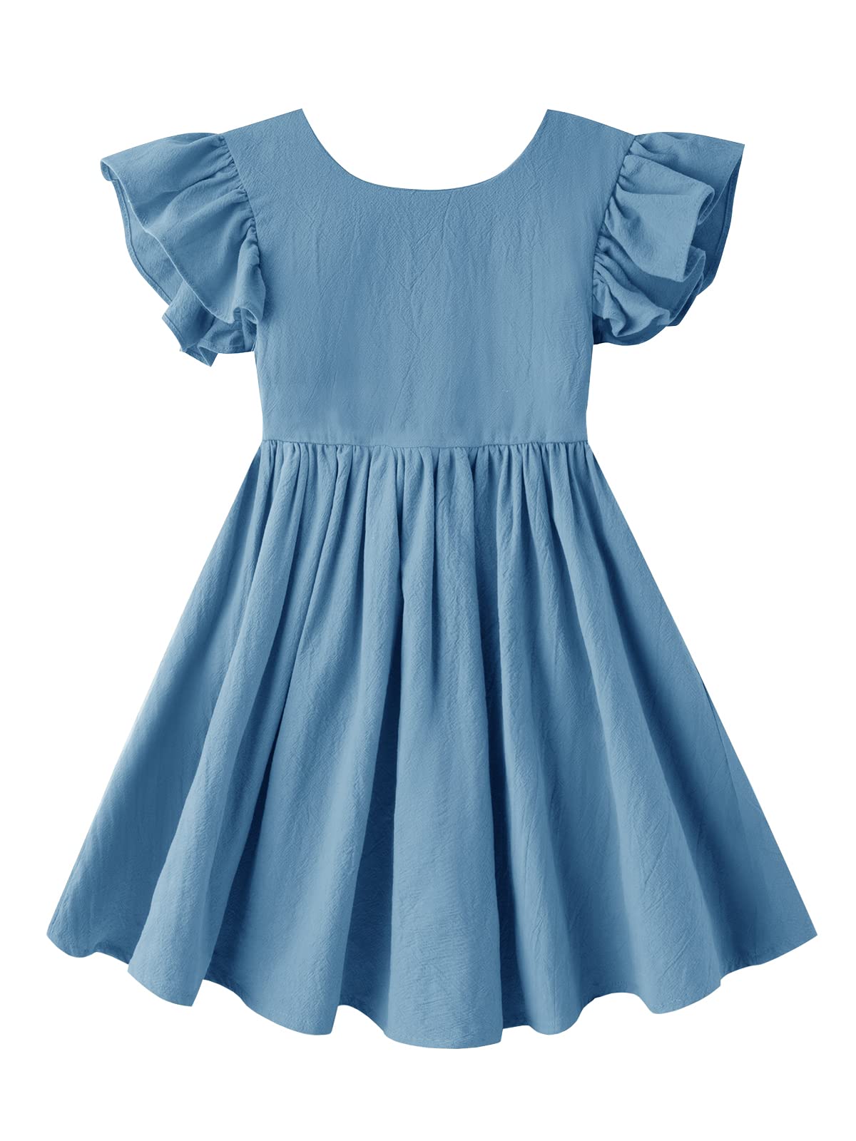 Toddler Girls Dress Cotton Linen Backless Dresses Blue 90