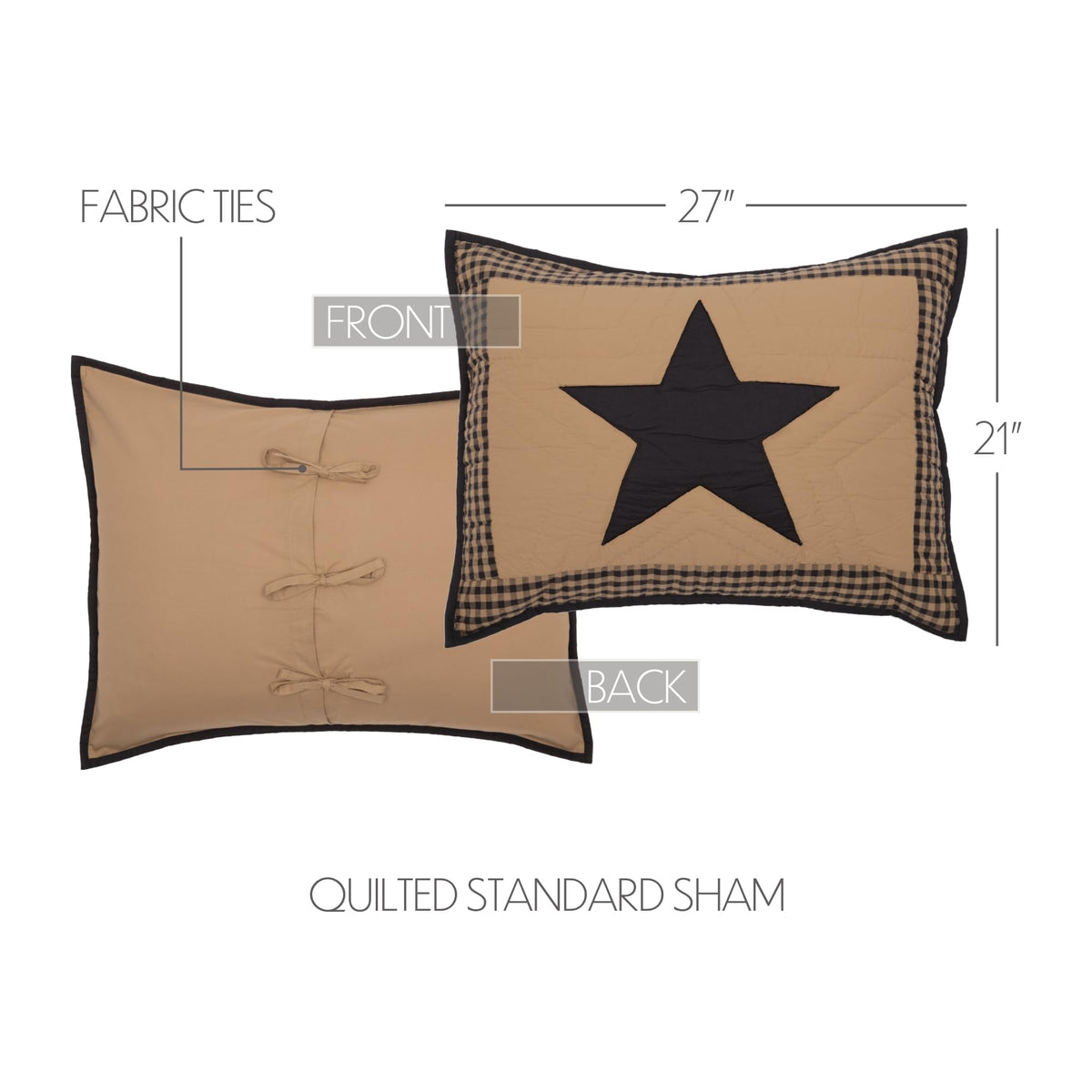 Black Check Star 6 Piece Quilt Set (1 Quilt, 2 Standard Shams, 2 Standard Pillowcase, 1 Bed Skirt)