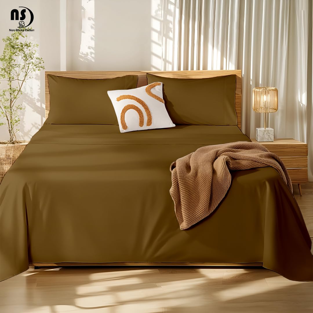 4 Pc Cotton Sheet Set Chocolate Solid 10-18" Deep Pocket