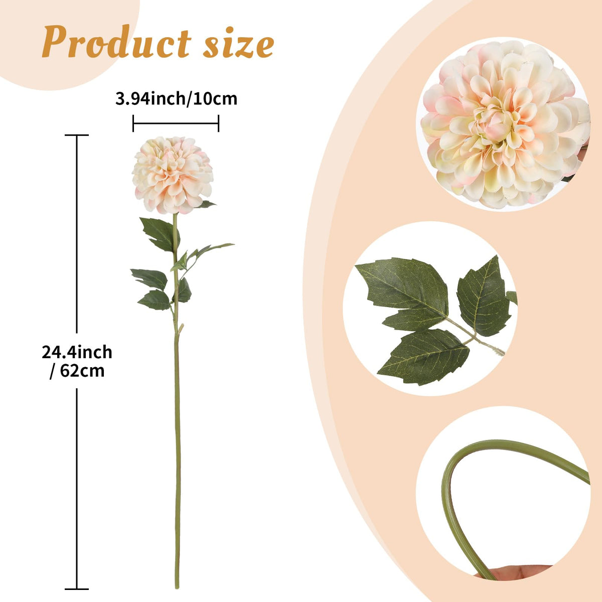 Pink Dahlia Artificial Flowers 5 Pcs Long Stem Silk Dahlia Flowers 27" Tall Vase Wedding Anniversary Centerpiece