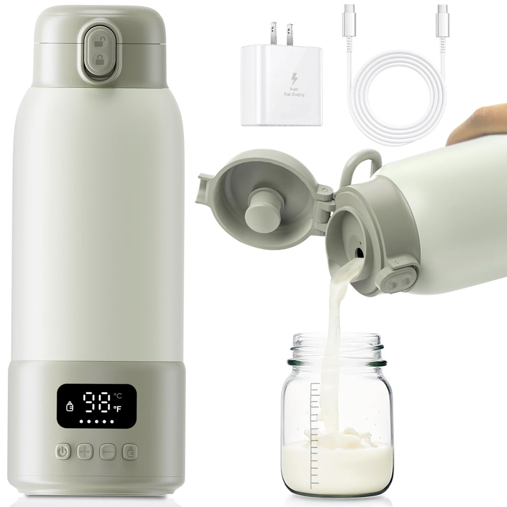 Portable Bottle Warmer, 17oz Large Capacity Milk Warmer for Baby, Fast Heating for Breast Milk & Formula & Water