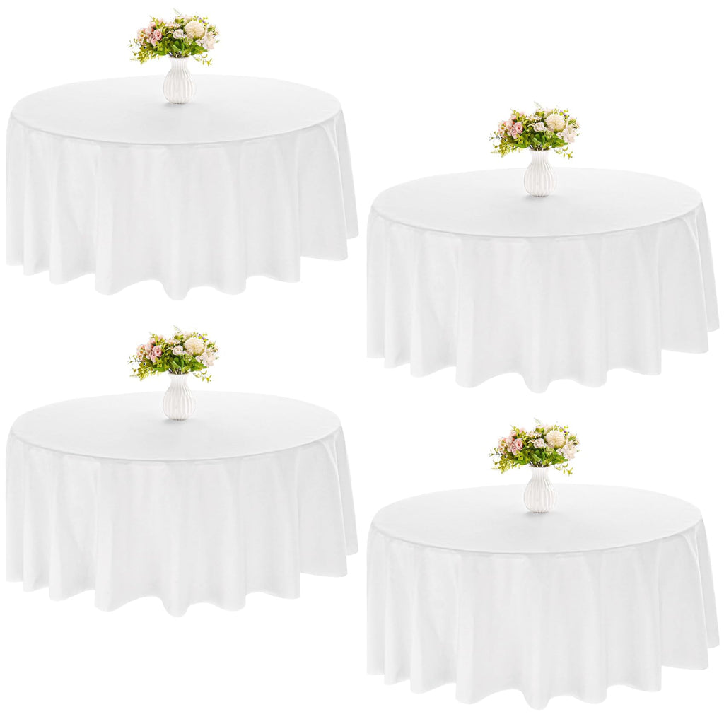 4 Pack Round Tablecloth 90 Inch White Polyester Washable Decorative Fabric Table Covers for Wedding Dining Table