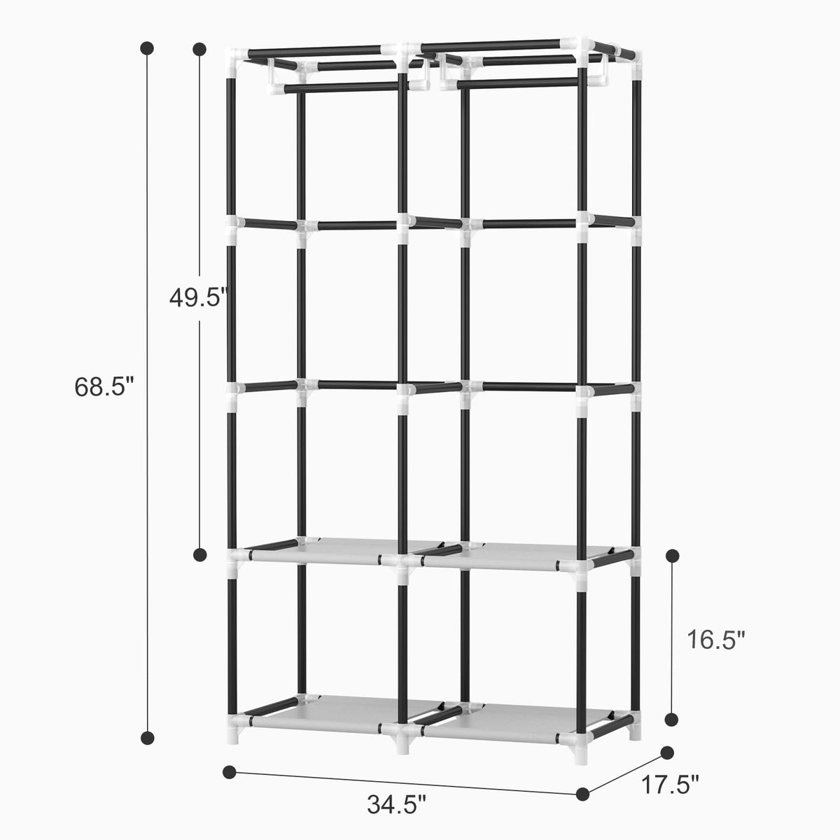 Portable Closet Wardrobe Closet for Hanging Clothes with 4 Storage Shelves, 2 Hanging Rods and 6 Pockets, Stable and