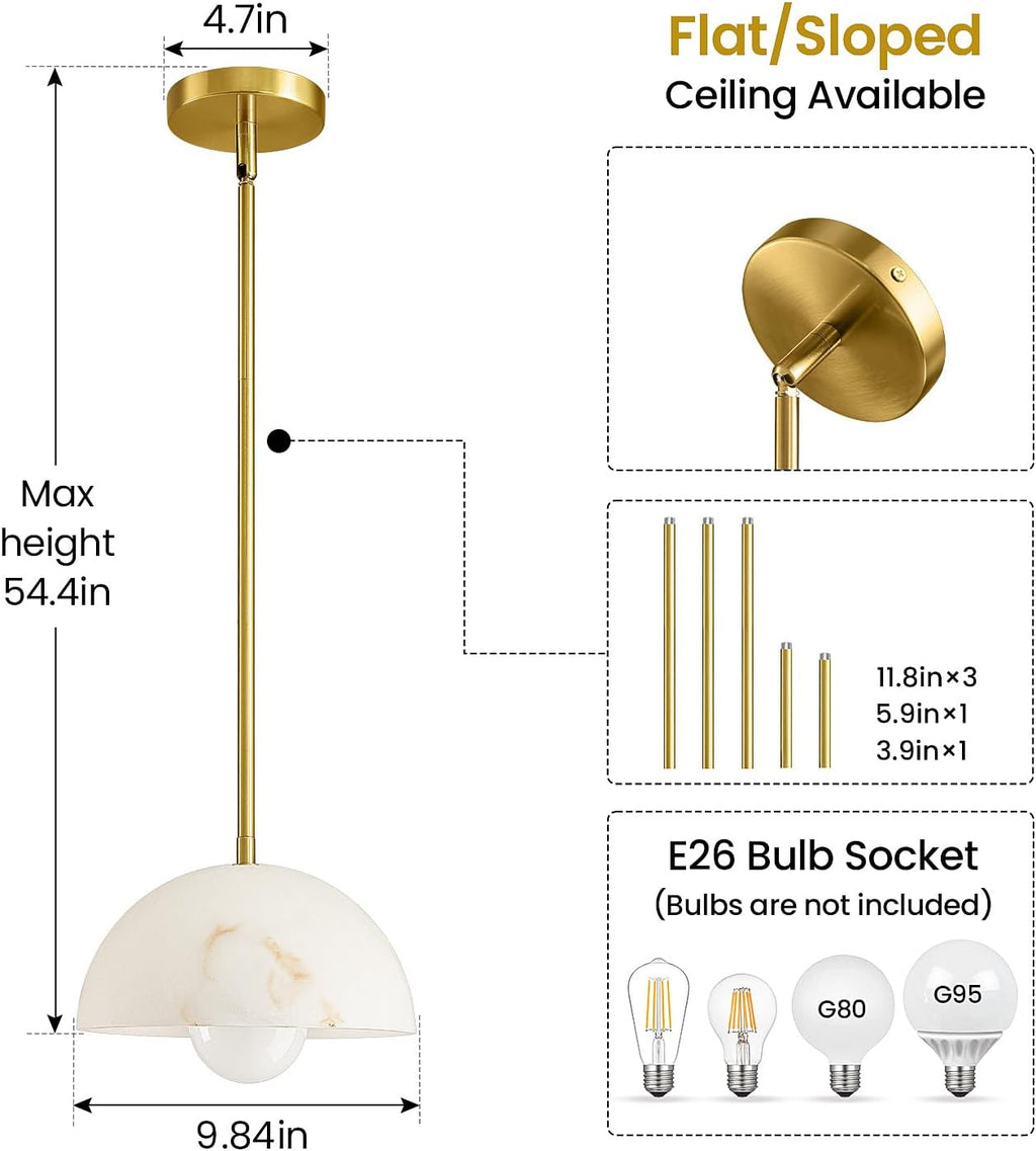 Modern Pendant Light Fixtures: 10 Inch Resin Shade Mid Century Chandelier - Adjustable Gold Pendant Lighting for Kitchen Island Living Room Hallway
