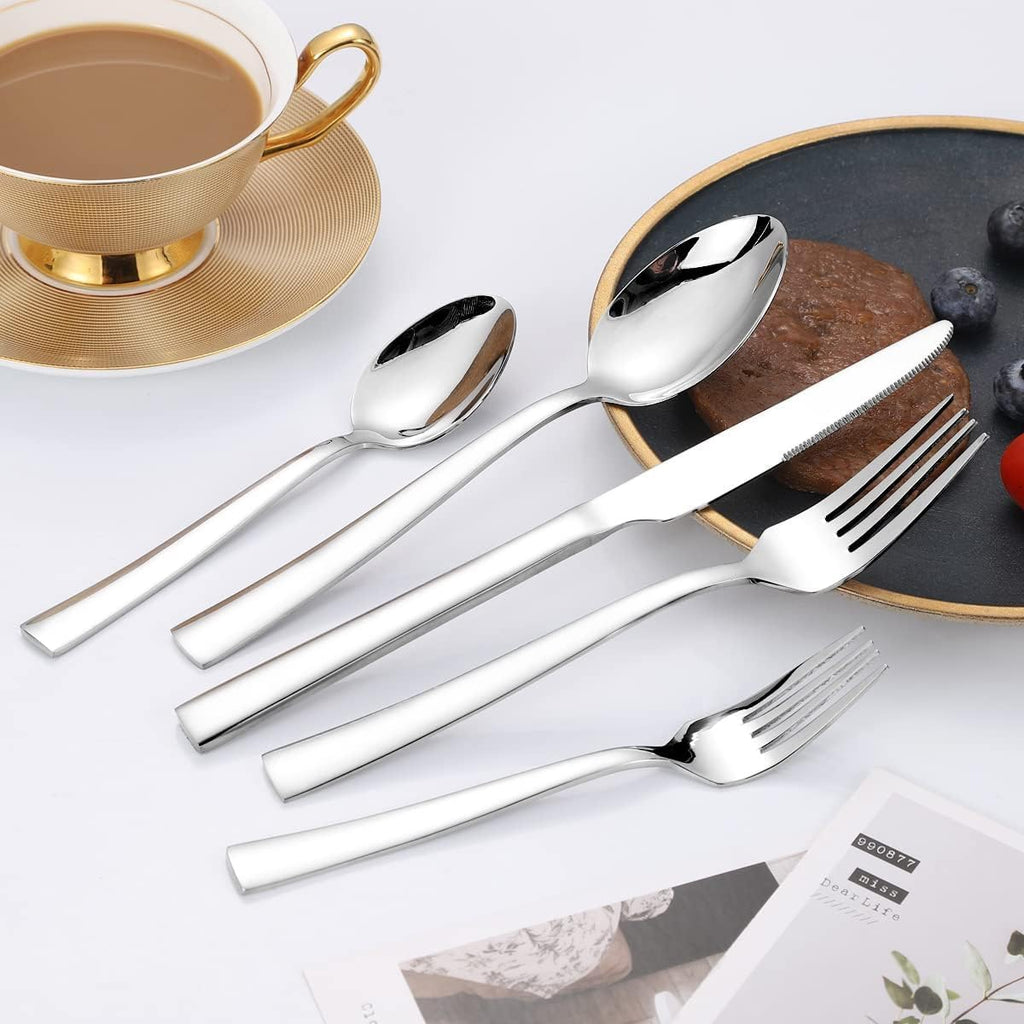 Silverware Set for 8, 40-Piece Stainless Steel Flatware Cutlery Set, Square Edge Kitchen Utensil Include