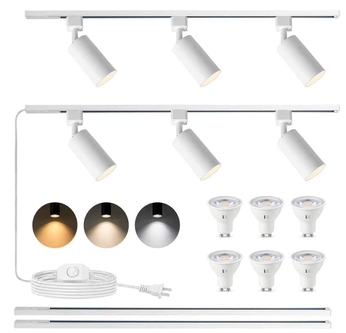 Plug in Track Lighting Dimmable with Power Cord, 6-Light Track Lighting Kit with 6.6FT H Type Track Lighting