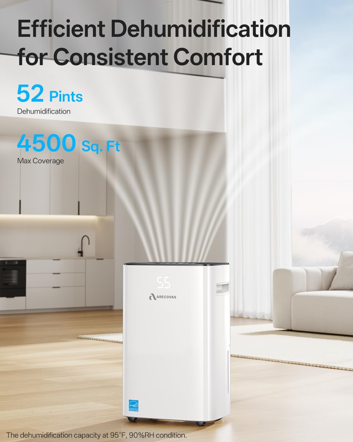 Dehumidifier for Basement, 52 Pints Dehumidifiers for Bedroom Bathroom Large Room Home