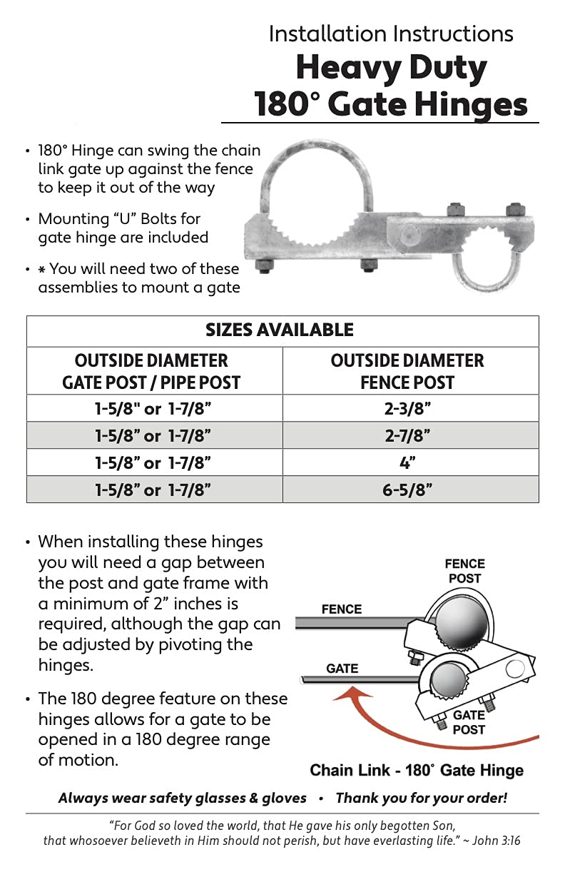Galvanized 180° Gate Hinge, 2-3/8in Post, Commercial Duty 2-ct