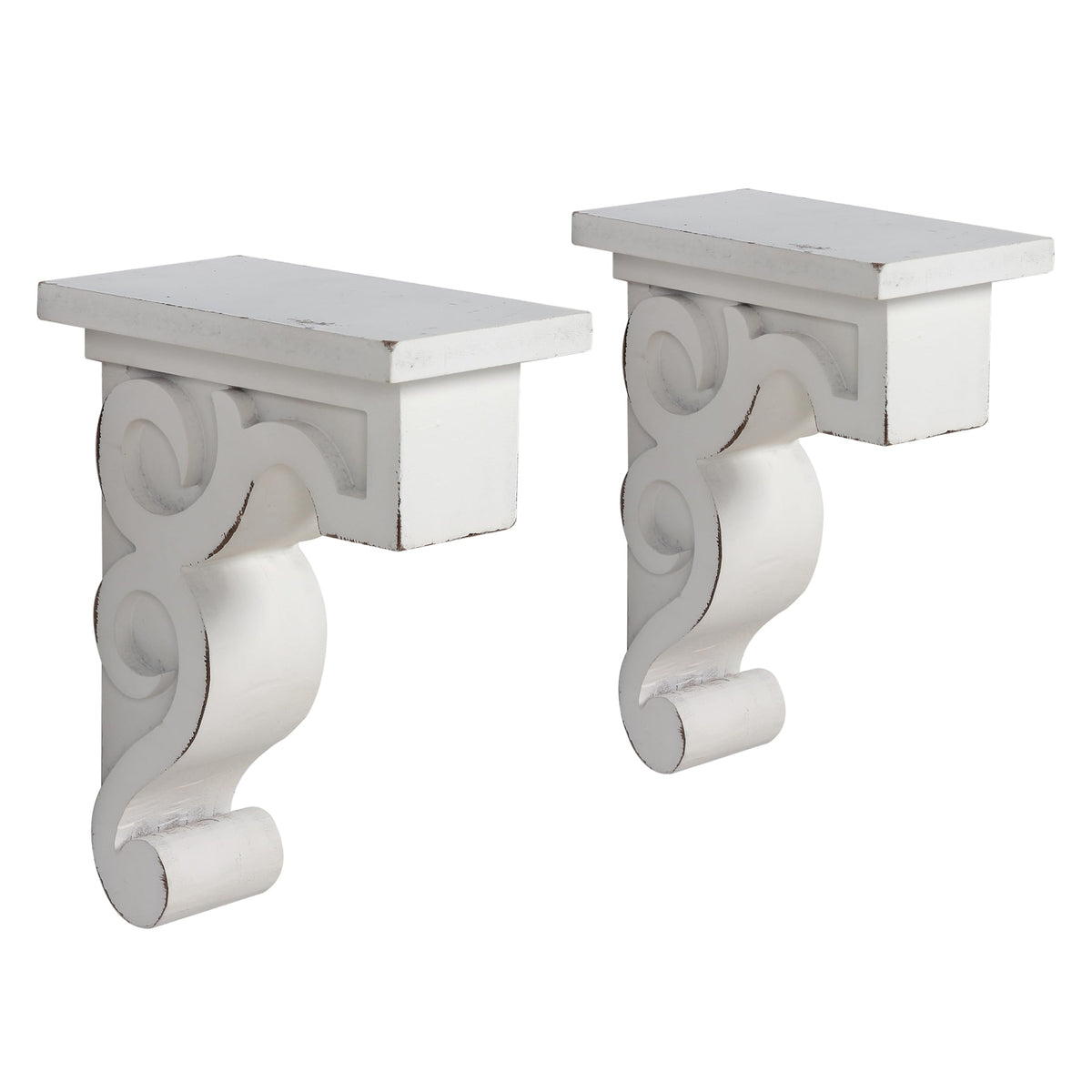 Rustic Wooden Corbels Set of 2, Handmade Distressed White