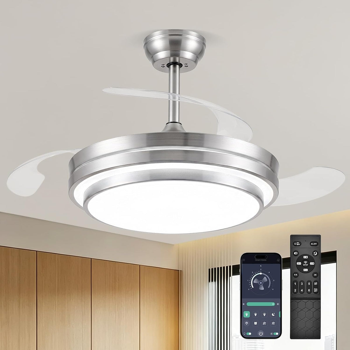 48" Chandelier Retractable Ceiling Fan with Light & Remote
