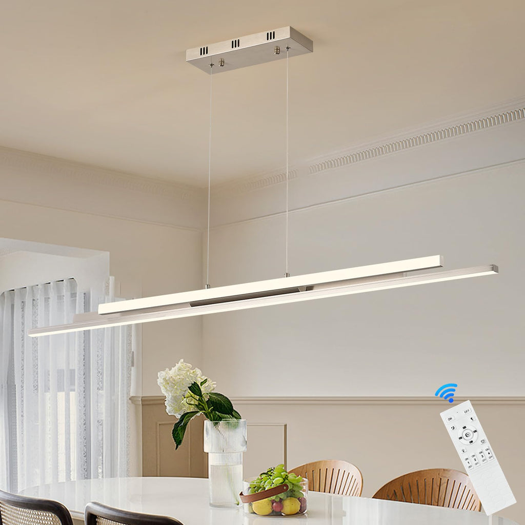 3 LED Linear Pendant Light 52 inch Nickel Island Light Dimmable