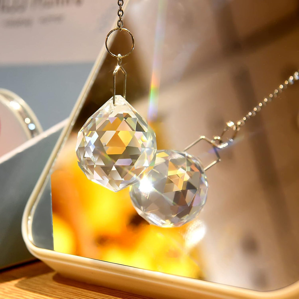 Clear Crystal Sun Catcher Suncatcher Prism Ball with Metal Chains - 6 Pack, 1.18"/30mm, Rainbow Pendant Maker