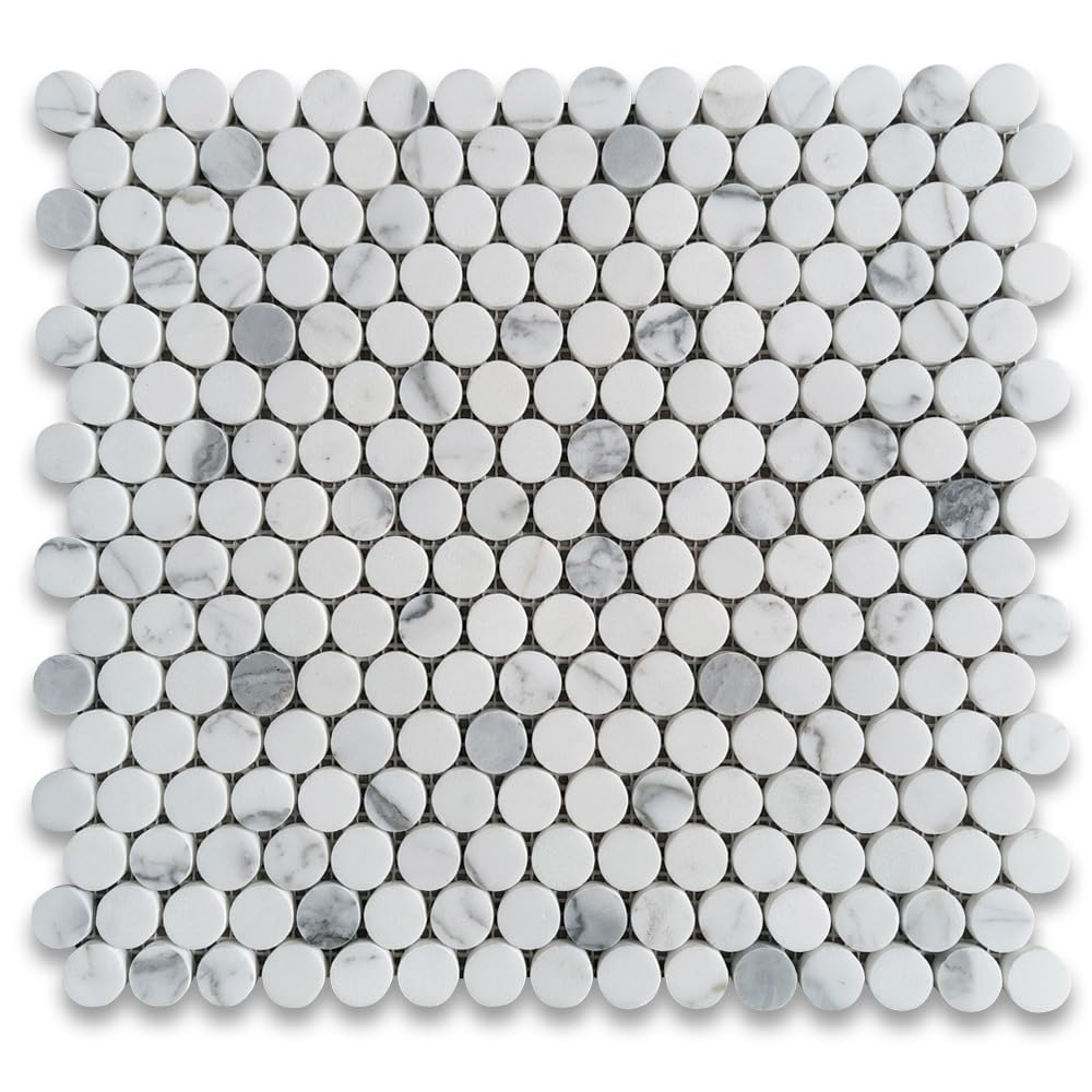 Statuary White Marble 3/4 inch Penny Round Mosaic Tile Polished Kitchen Bath Wall Floor Backsplash Shower (1 Sheet)