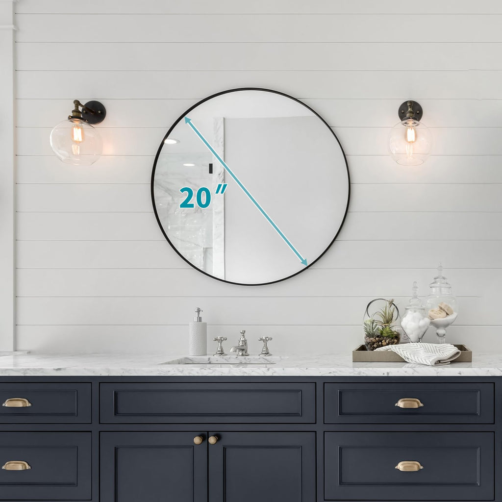 Black Round Mirror 20 Inch, Wall Circle Mirror, Matte Framed