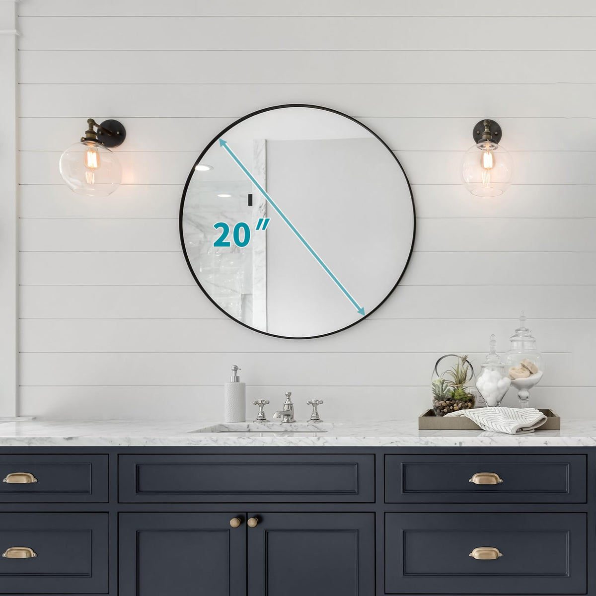 Black Round Mirror 20 Inch, Wall Circle Mirror, Matte Framed