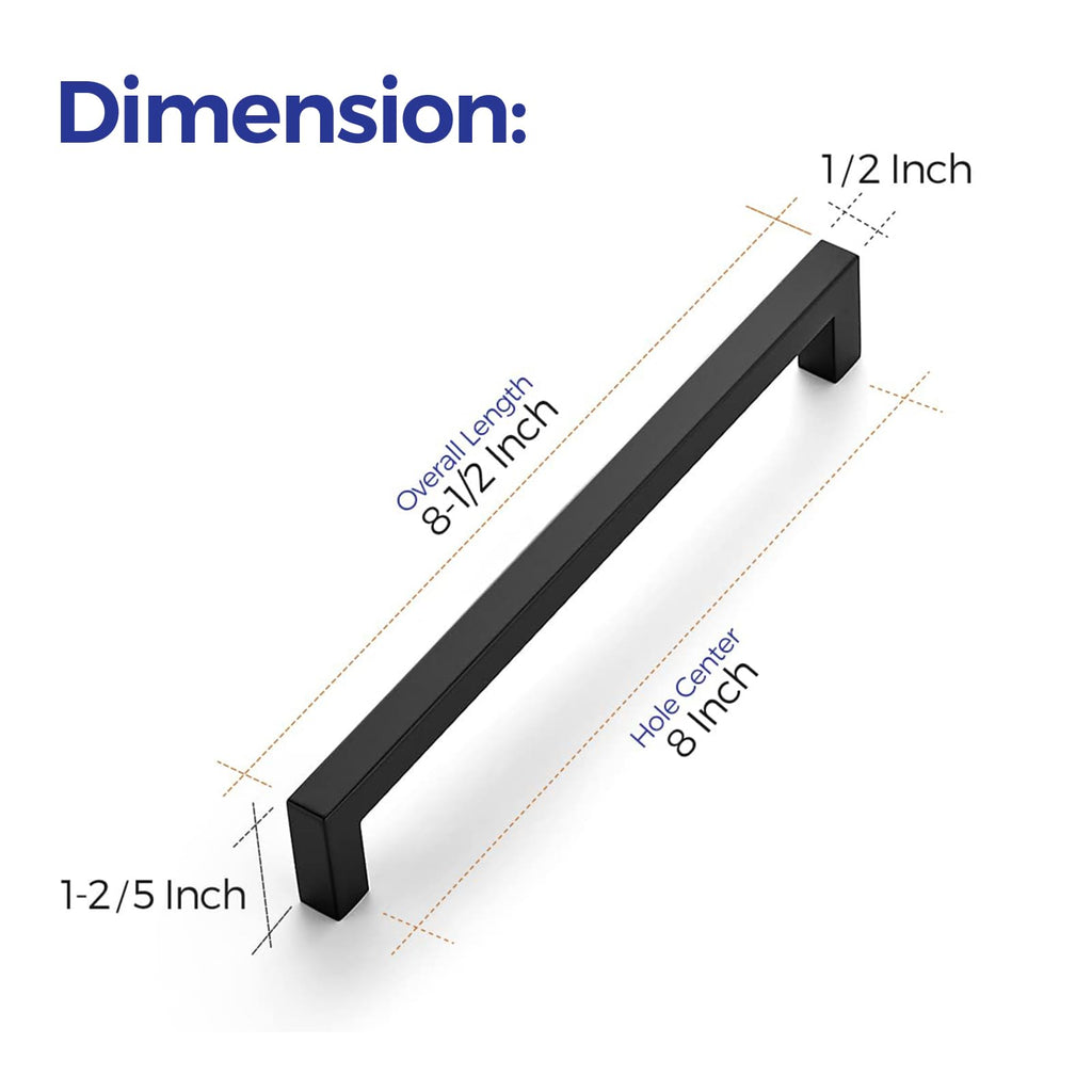 Matte Black Cabinet Handles Square Pulls 8 Inch 14 Pack