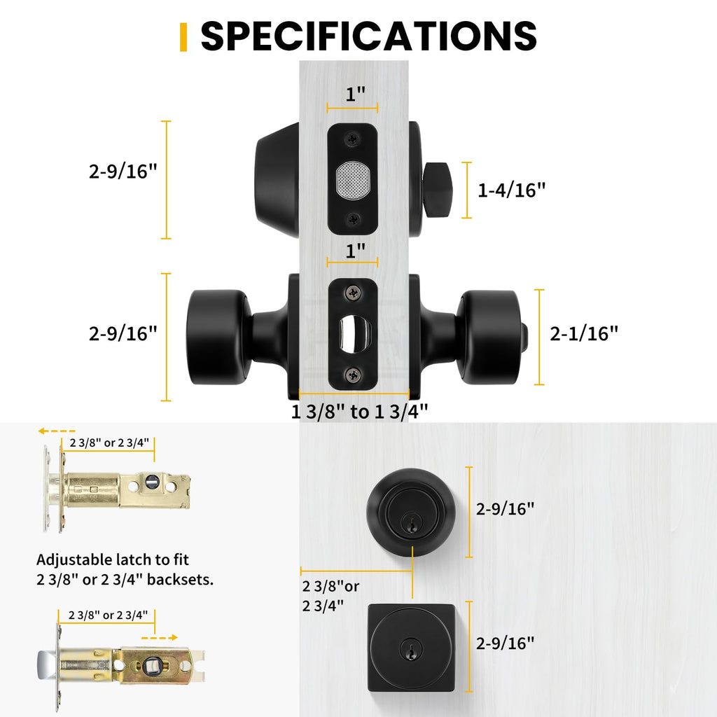 Matte Black Exterior Door Knob with Deadbolt, Keyed-Alike 1 Pack