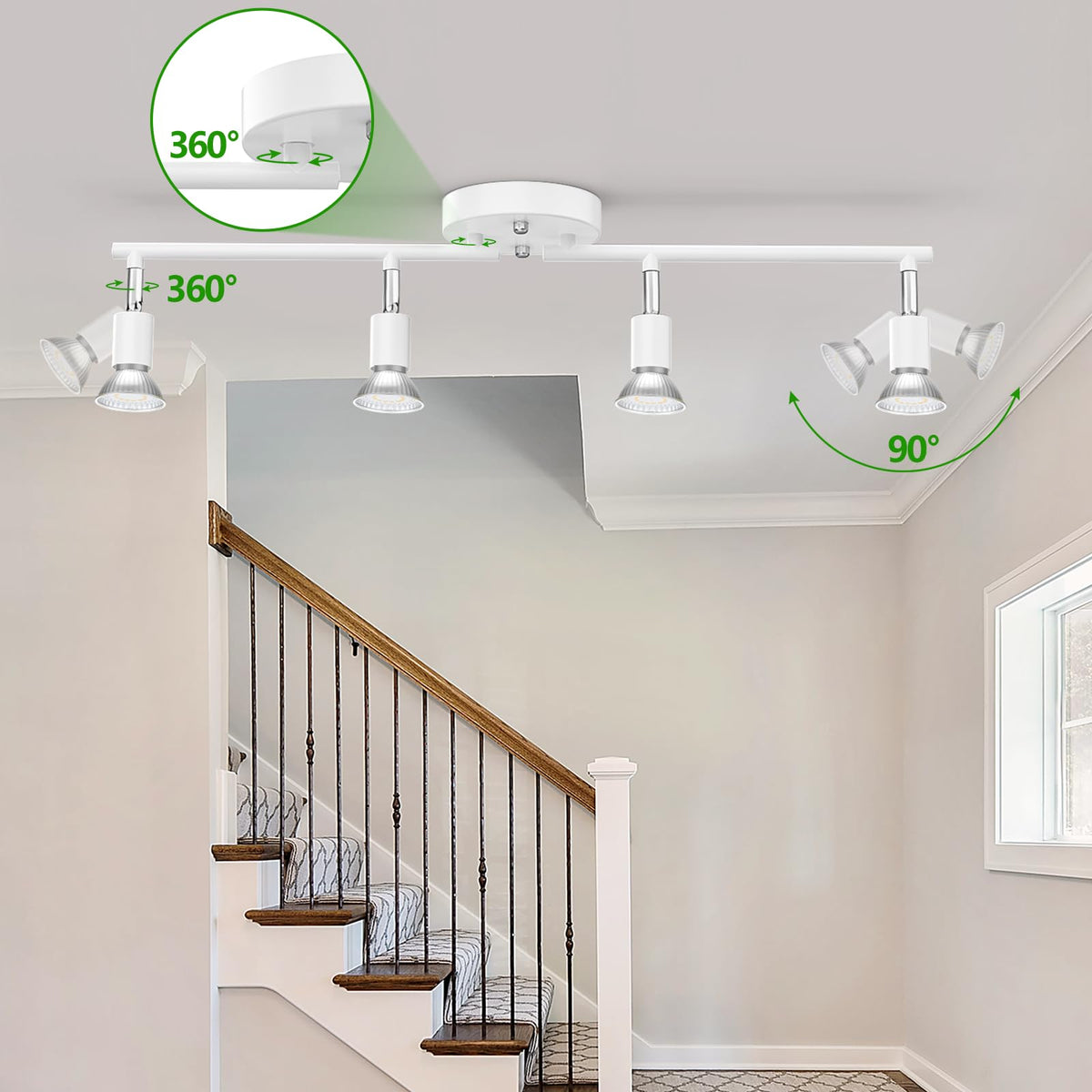 Track Lighting Kit, Modern White Ceiling Spot Lighting with Flexibly Rotatable Light Heads, 4 Track Lights
