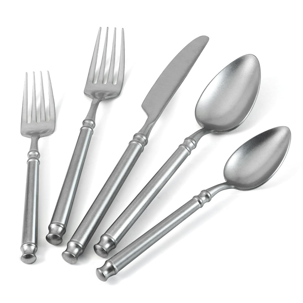 Silverware Set 18/10 Stainless Steel Vintage Flatware Set Service for 4, 20-Piece Hand Forged Distressed Finish
