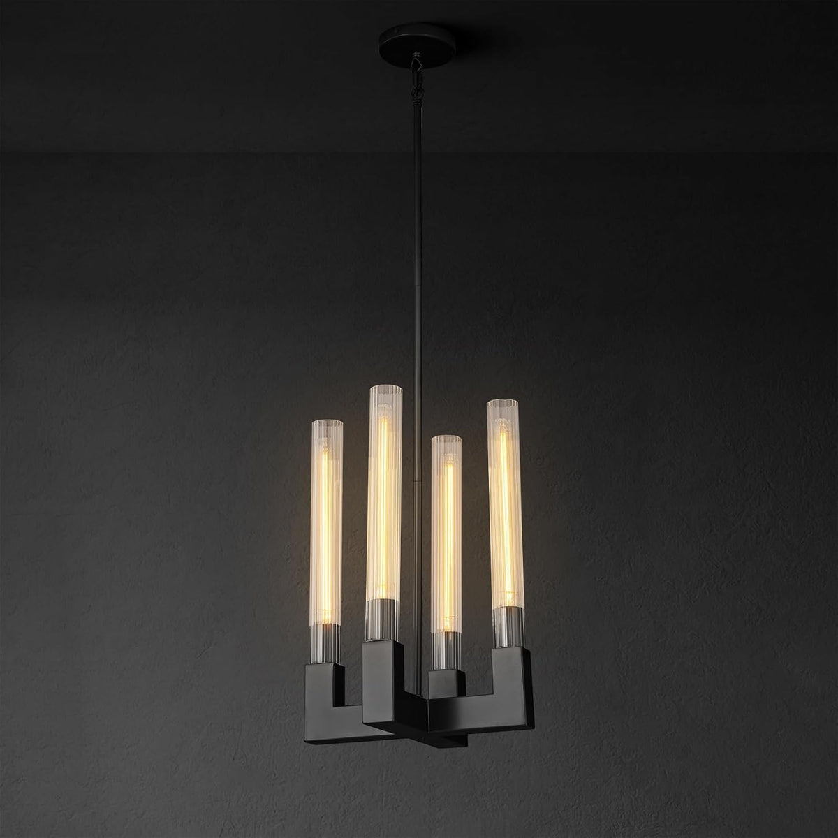 Inspired Cannele Style Glass Tube Black Pendant Lights Kitchen Island, Adjustable Cord Modern Pendant Light Fixtures,Kitchen Pendant Lighting Over Island,Indoor Chandeliers for Bedroom, Included Bulb