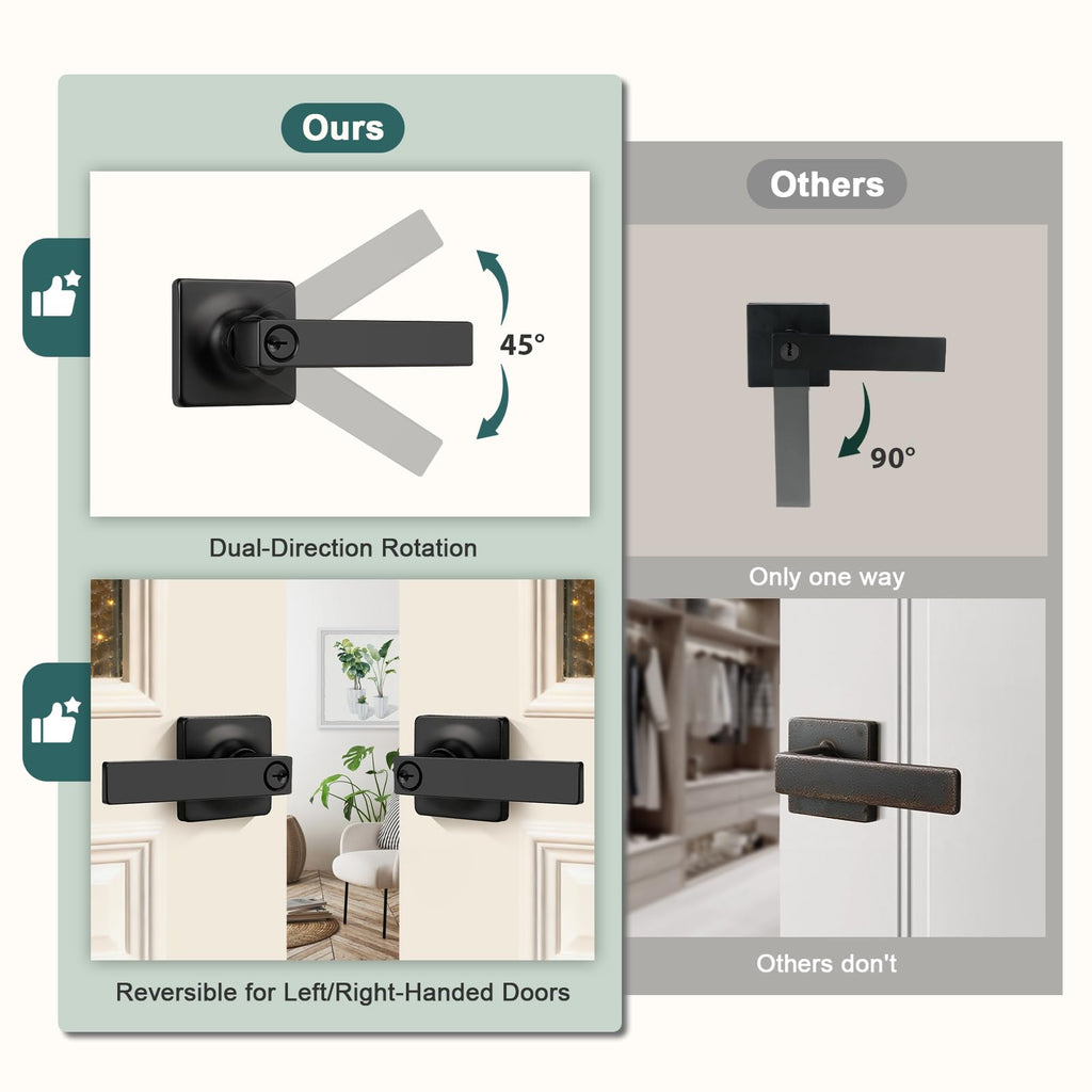 Keyed Alike Entry Door Handles with Lock and Keys, Matte Black Entry Door Lock Sets for Exterior & Interior Doors